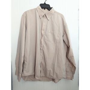 IZOD‎ Mens Shirt XL Button Down Orange Blue Black Plaid Checkered Long Sleeves